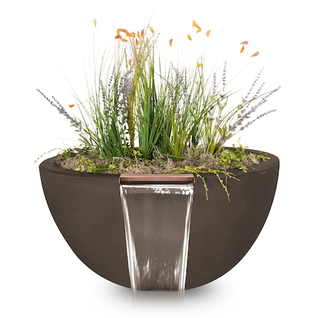 The Outdoor Plus 30 Round Luna Planter & Water Bowl - GFRC Concrete - Chocolate - OPT-LUNPW30-CHC